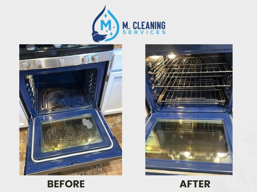 Inside an oven, before and after cleaning